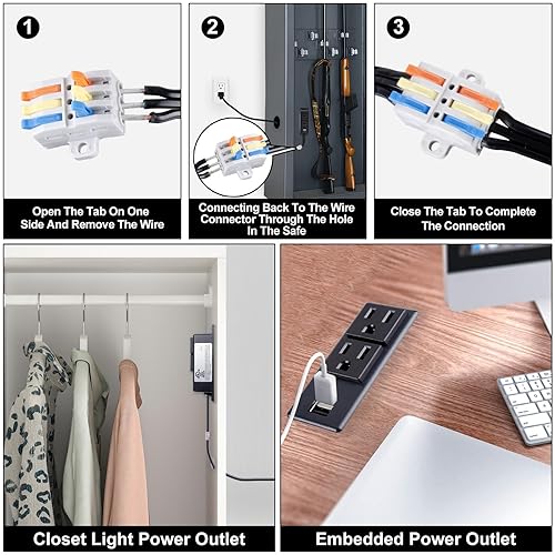 Miniatura 6 de Kit de toma de corriente segura para pistola Stealth Gun, accesorio seguro para pistola con USB y cable de alimentación de 6 pies, calidad premium