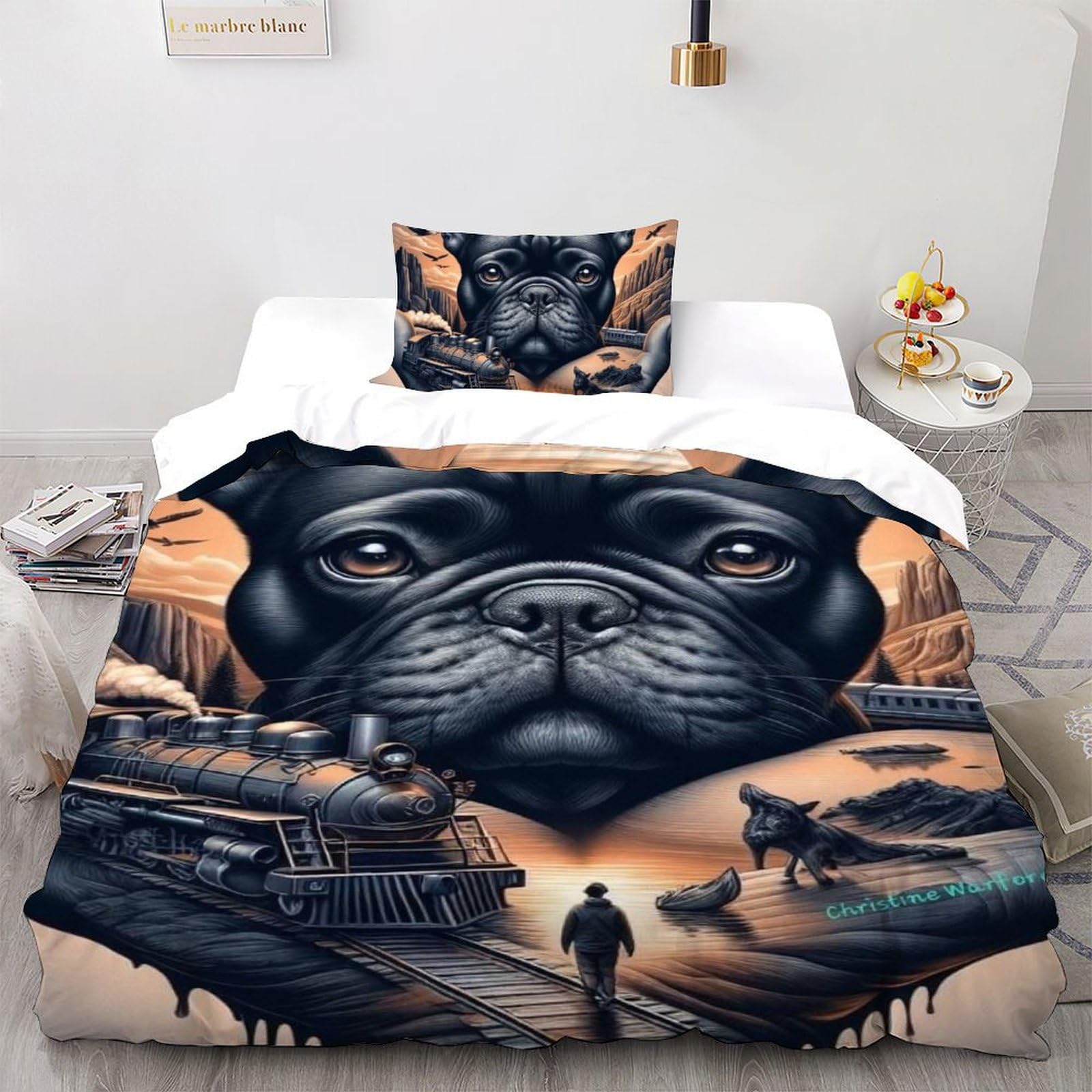 Housse de couette 2 pièces Bullchien single 135x200cm avec parure imprimée