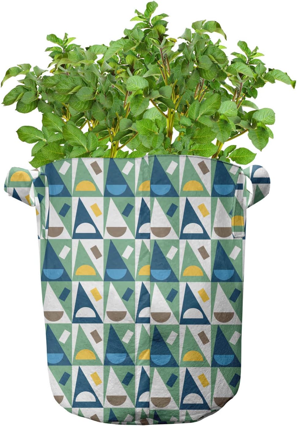 Ambesonne Geometric Grow Bags 5-Pack, Funky Shapes Cartoon Art, Heavyduty Fabric Pots with Handles for Plants, Multicolor