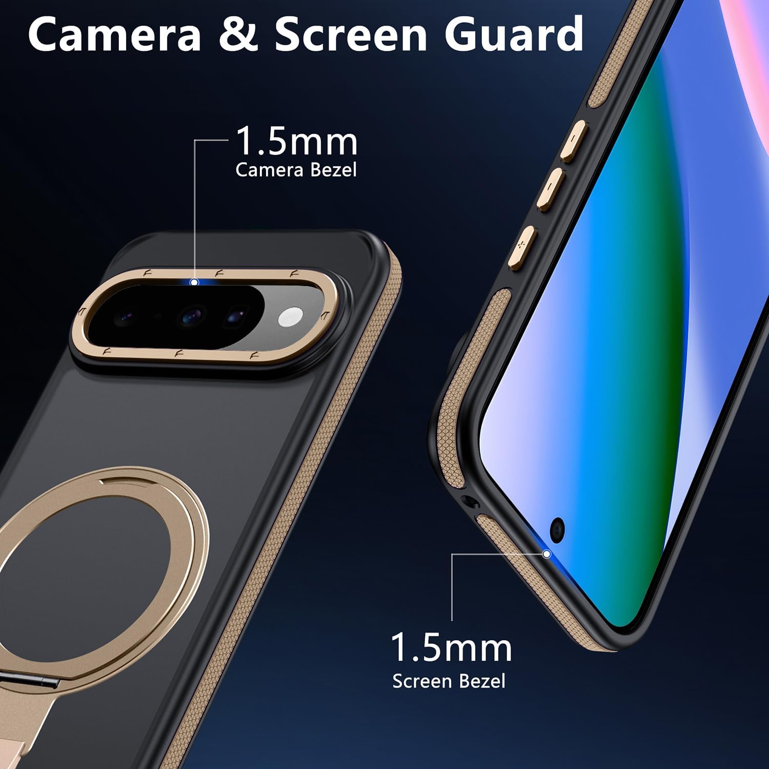 TIANNIUKE for Google Pixel 10 Pro Case/Pixel 10 Case 360°Rotatable Magnetic Ring Holder Stand with Silicone Strap, Fit for MagSafe Mil-Grade Shockproof Translucent Matte Phone Cases (Desert Gold)