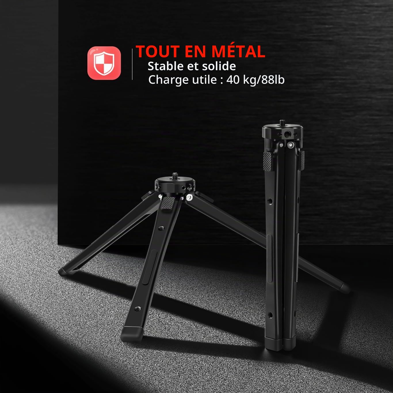Zeadio Trépied Métallique Professionnel Robuste - Support Universel Réglable pour Table (Charge 40 kg / 88 LB) - Appareil Photo, Gimbal, Caméra Action, Caméscope, Microphone, Lumière LED, etc