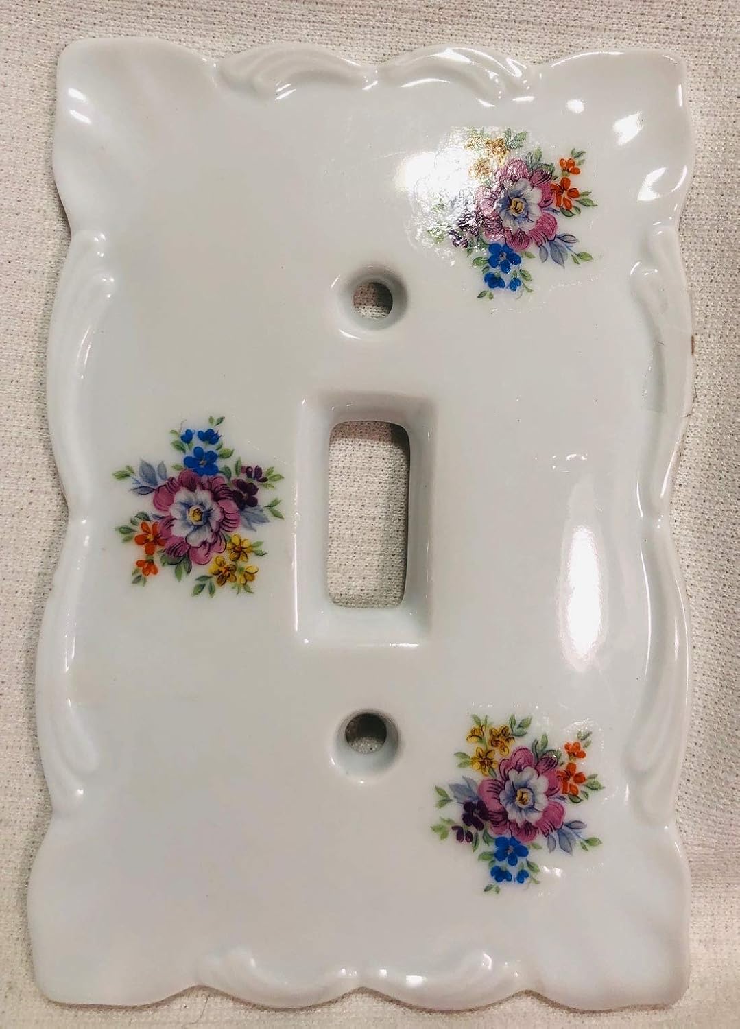 Switch Wall Plate Cover - White Porcelain - Single Switch (Floral)