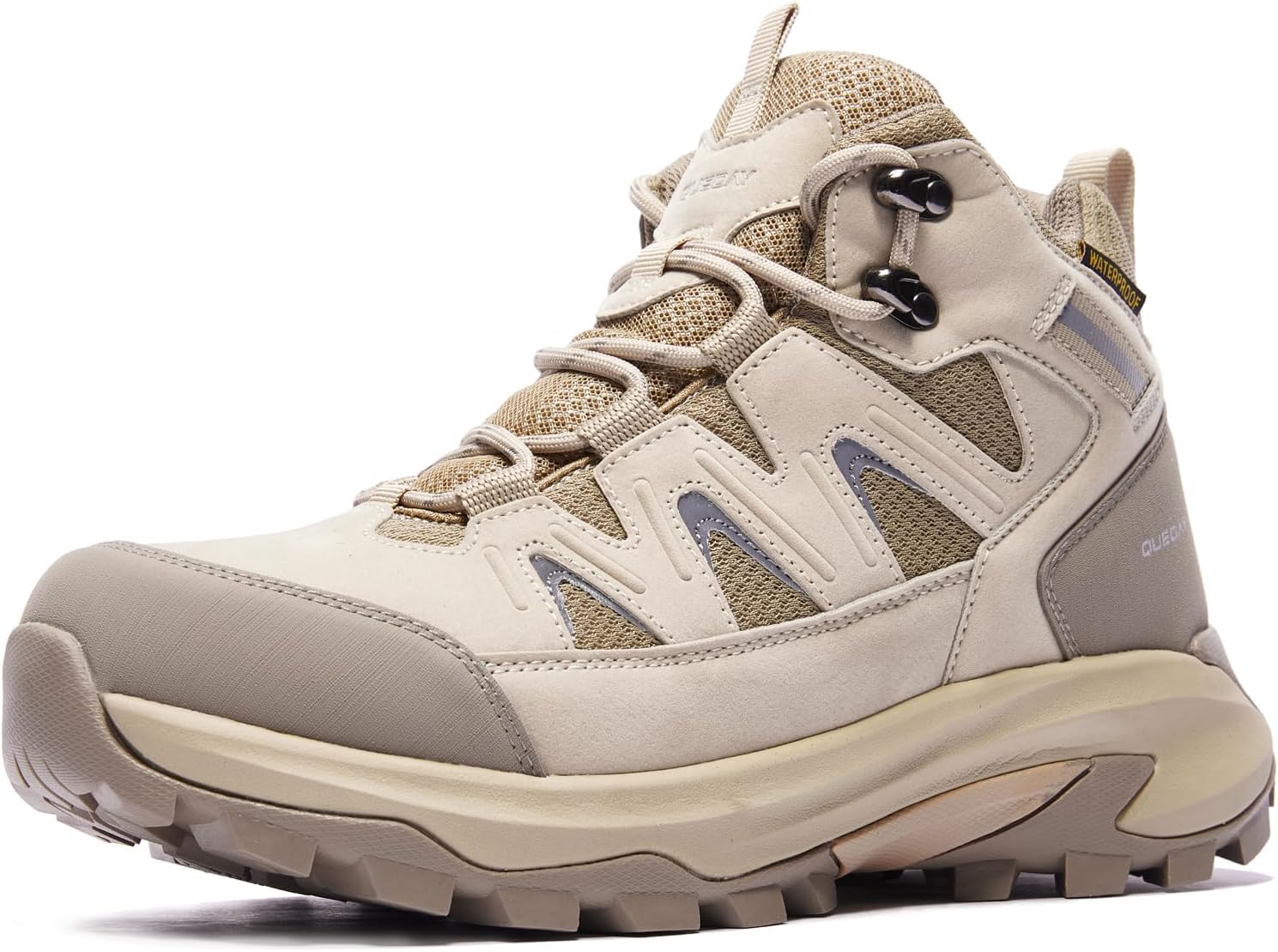 Queday Waterproof Hiking Boots for Women Men Non Slip Leather Outdoor Backpacking Shoes All Terrain Lug Sole Camping Climbing Mountaineering Trekking Trails