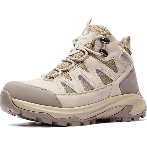 Queday Waterproof Hiking Boots for Women Men Non Slip Leather Outdoor Backpacking Shoes All Terrain Lug Sole Camping Climbing Mountaineering Trekking Trails