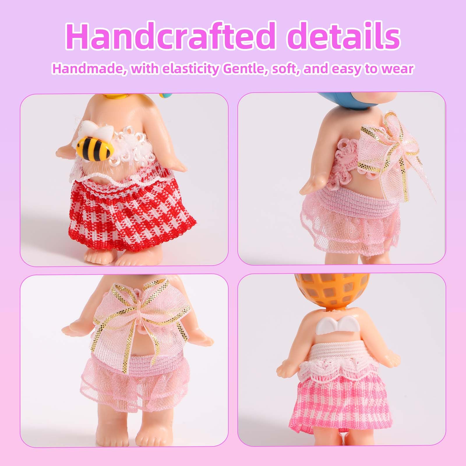 Goktvai 4 Sets 3 Inch Doll Clothes for Sonny Angel Cute Collectible Doll Outfit Accessories Include Tops & Skirts for Adult Collector Gift Decoration & Display (Cherry - Image 4