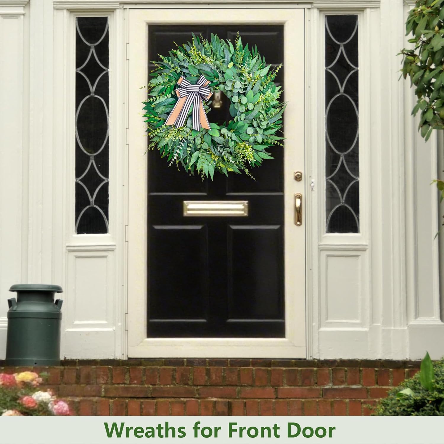 26 Inch Large Eucalyptus Wreath for Front Door Year Round, Spring Summer Greenery Farmhouse Wreath with Detachable Bow, Everyday Home Decor Used for Front Door Wall Porch