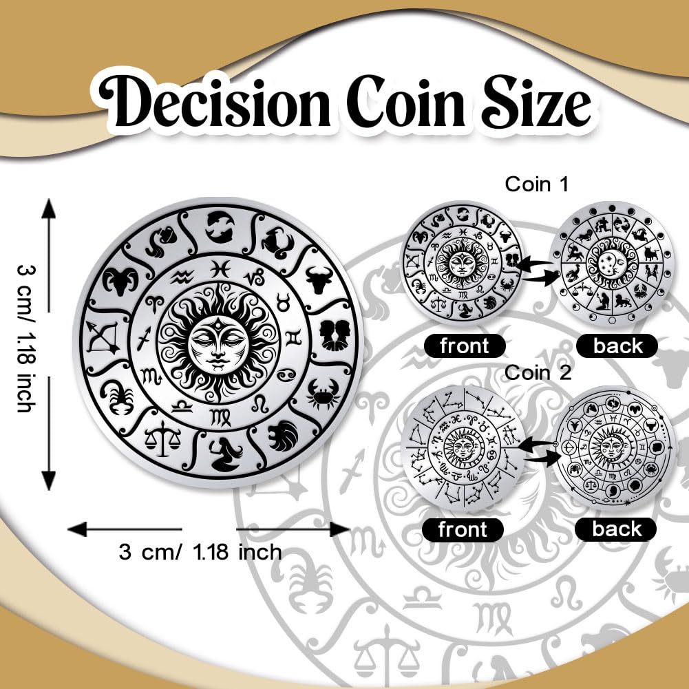 UNICRAFTALE 2Pcs Stainless Steel Double Sided Decision Coins Zodiac Coin Sun Moon Compass Decision Coin Gifts with Paper Box for Men Women Commemorative Coins Lucky Gift - Image 3