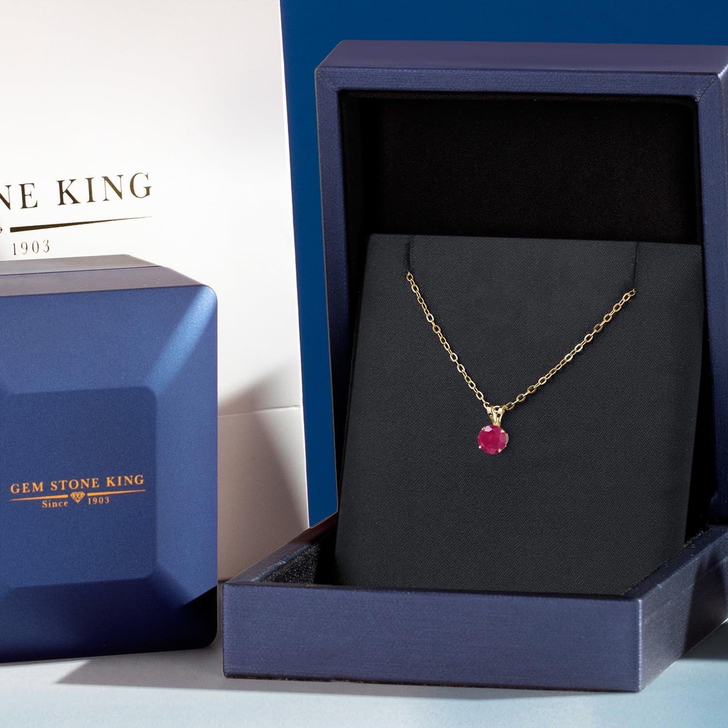 Gem Stone King 14K Yellow Gold Red Ruby Pendant Necklace for Women | 1.00 Cttw | Gemstone July Birthstone | Round 6MM | With 18 Inch Silver Chain - Image 5