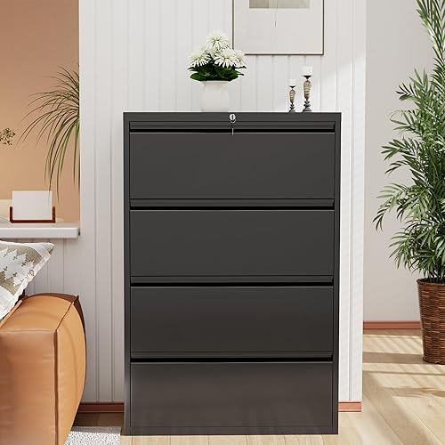 Miniatura 6 de INTERGREAT Archivador de 4 cajones, archivador lateral con cerradura, archivador de oficina de metal con marco ajustable para archivos legales,