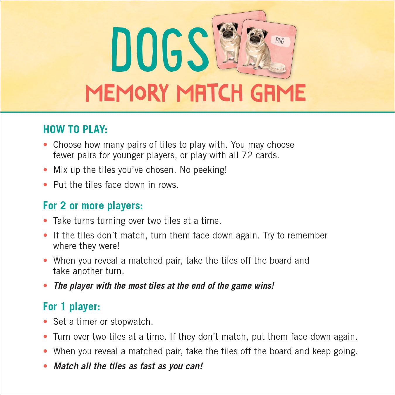 Dogs Memory Match Game (Set of 72 cards) - Image 4