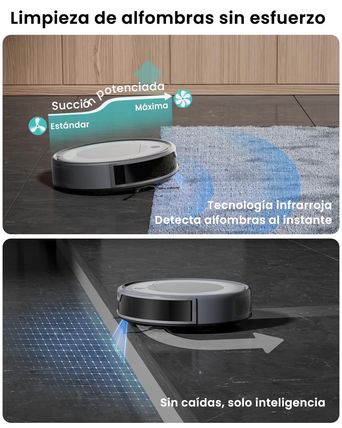 Lefant M310 Ultra Robot Aspirador y Fregasuelos 3 en 1 con Succión de 6000Pa, 170min, Mapeo Láser ToF, Evasión de Obstáculos PSD de 190°, Reconocimiento de Alfombras, WiFi/App/Alexa, Gris — view 6