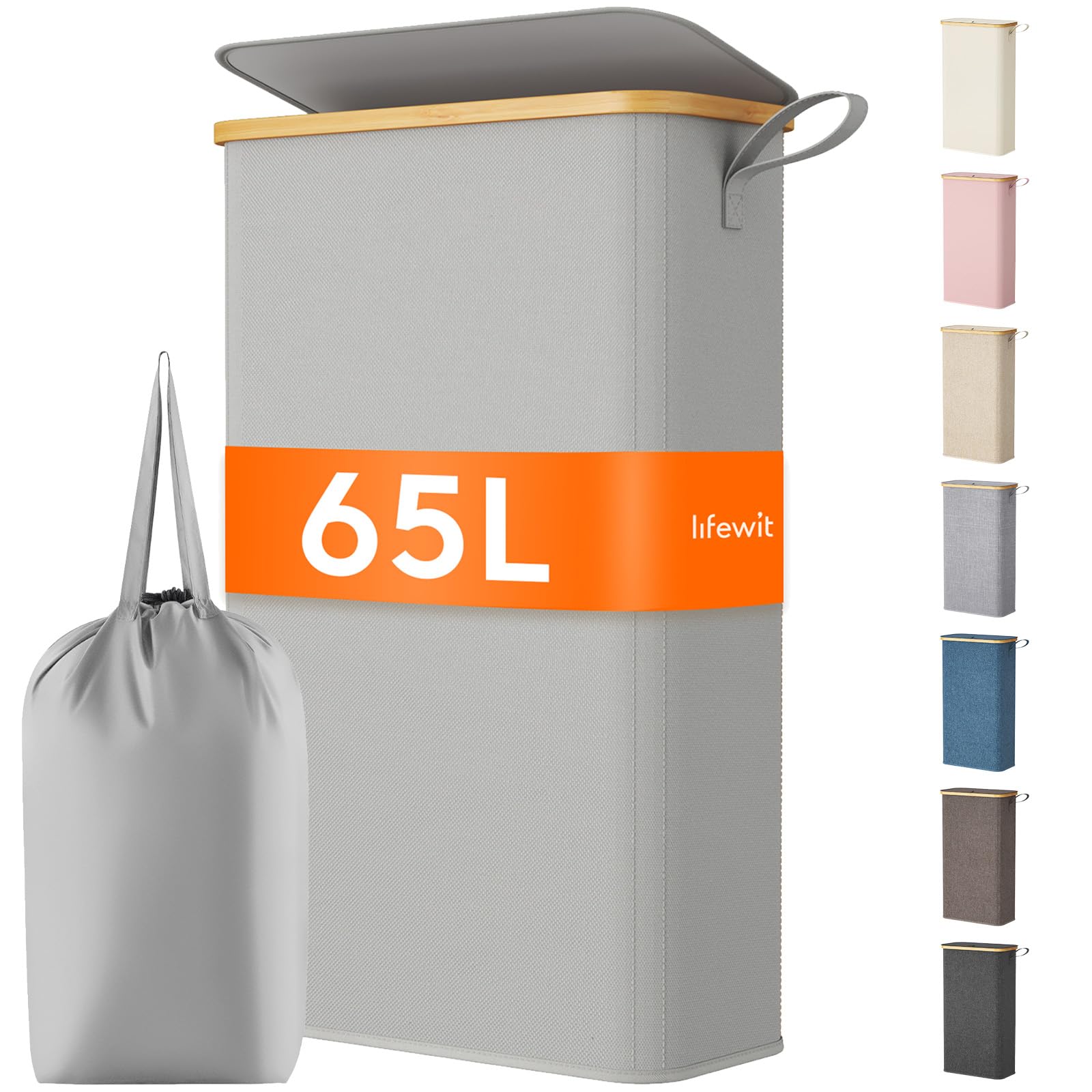 Lifewit Slim Laundry Basket with Lid, 65L