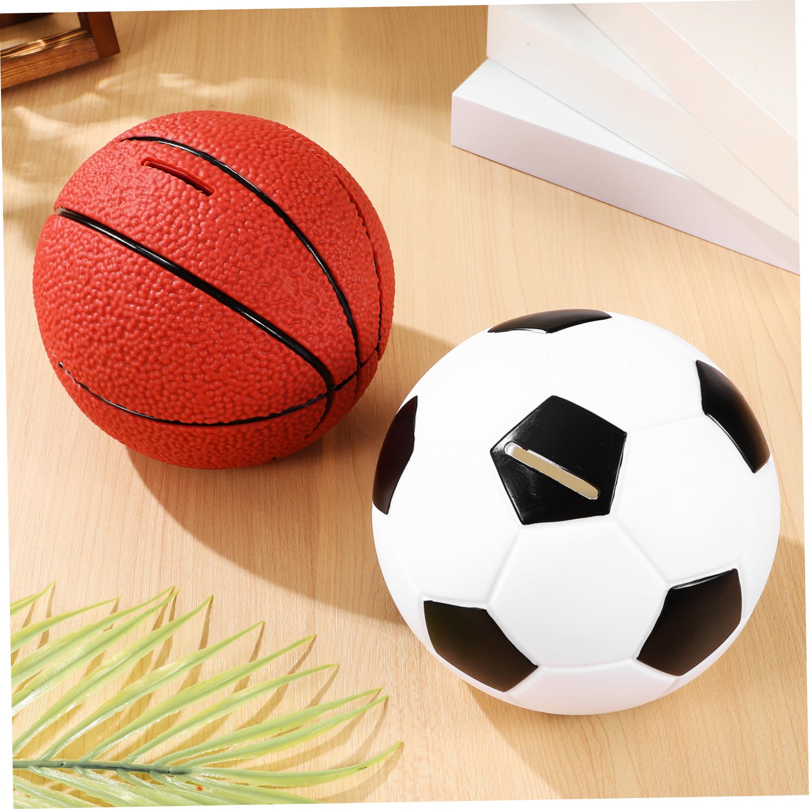 ibasenice Set di 2 Salvadanai per Bambini Pallone da Calcio e Pallone da Basket in Vinile, Dimensioni Portatili, per Risparmiare Soldi a Casa come Regalo di Compleanno
