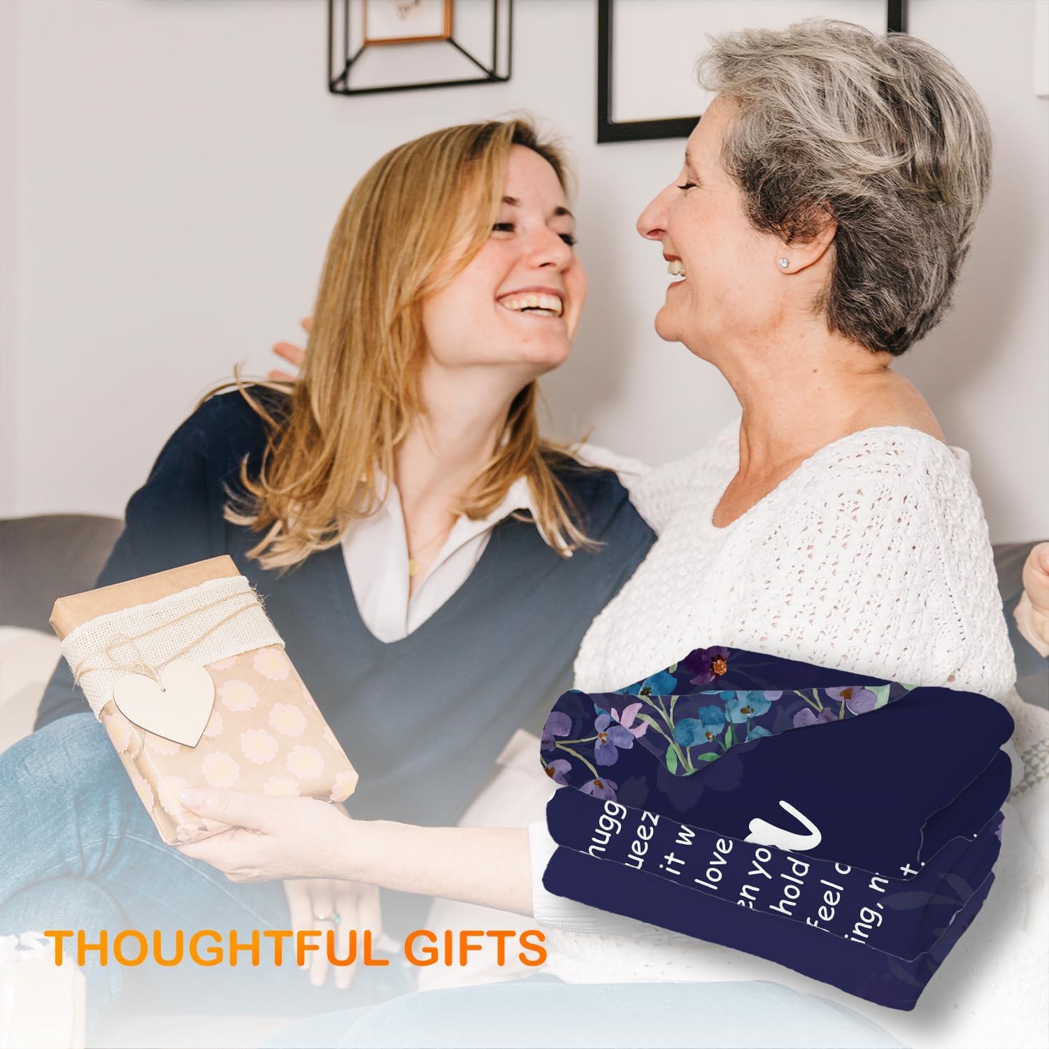 Purple Blue Yiayia Grandma Blanket, Grandma Gifts from Grandkids, Grandmother Gifts for Birthday Christmas, Yiayia Wildflower Throw Blankets for Bedroom Living Room Home, 50x60 Inches - Image 2