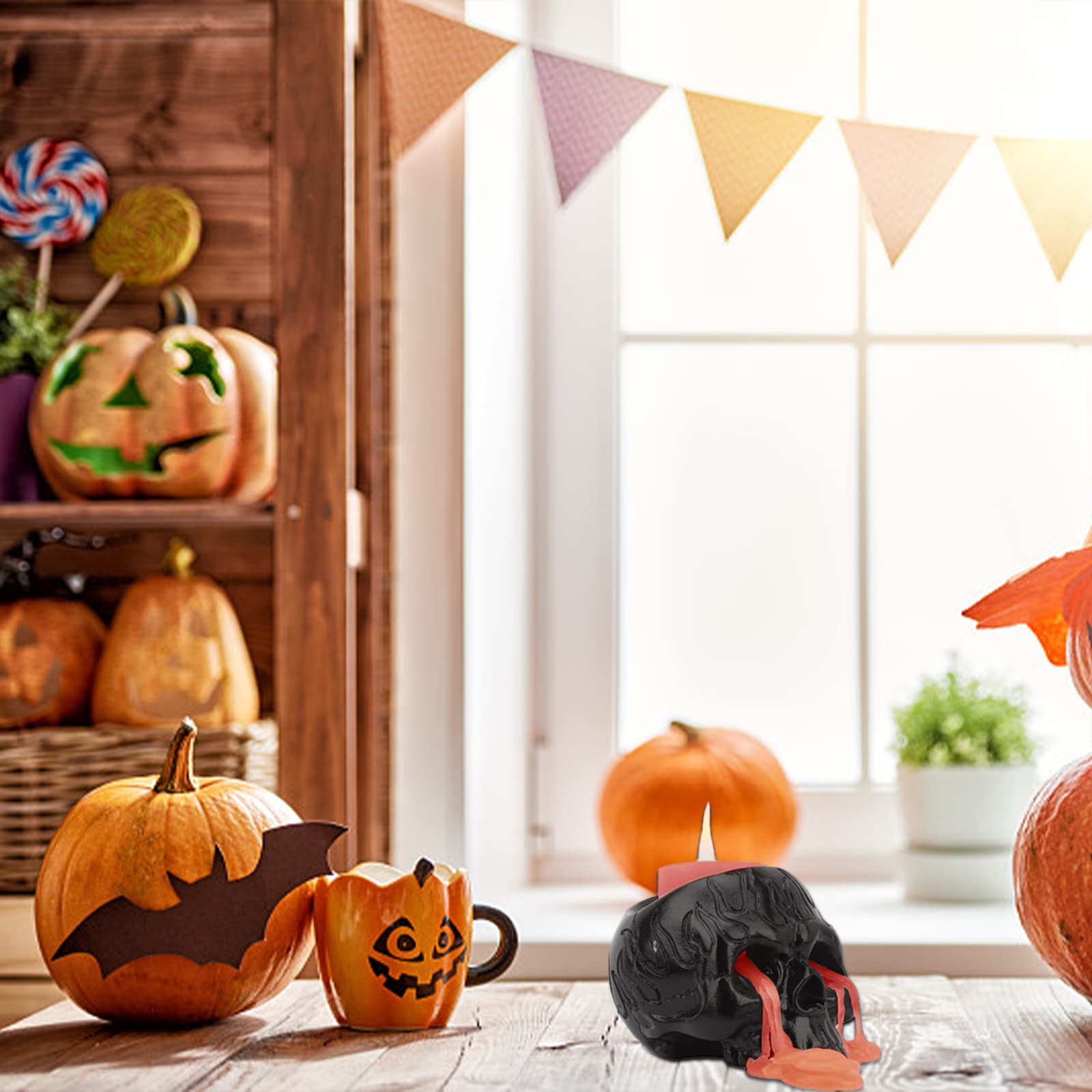 HOOTNEE Portacandele Scheletro Resina Decorazione Vintage Per Halloween Portacandele Da Tavolo Multifunzionale Design Retro e Leggero Per Feste Per Atmosfere Spettrali Casa e Giardino
