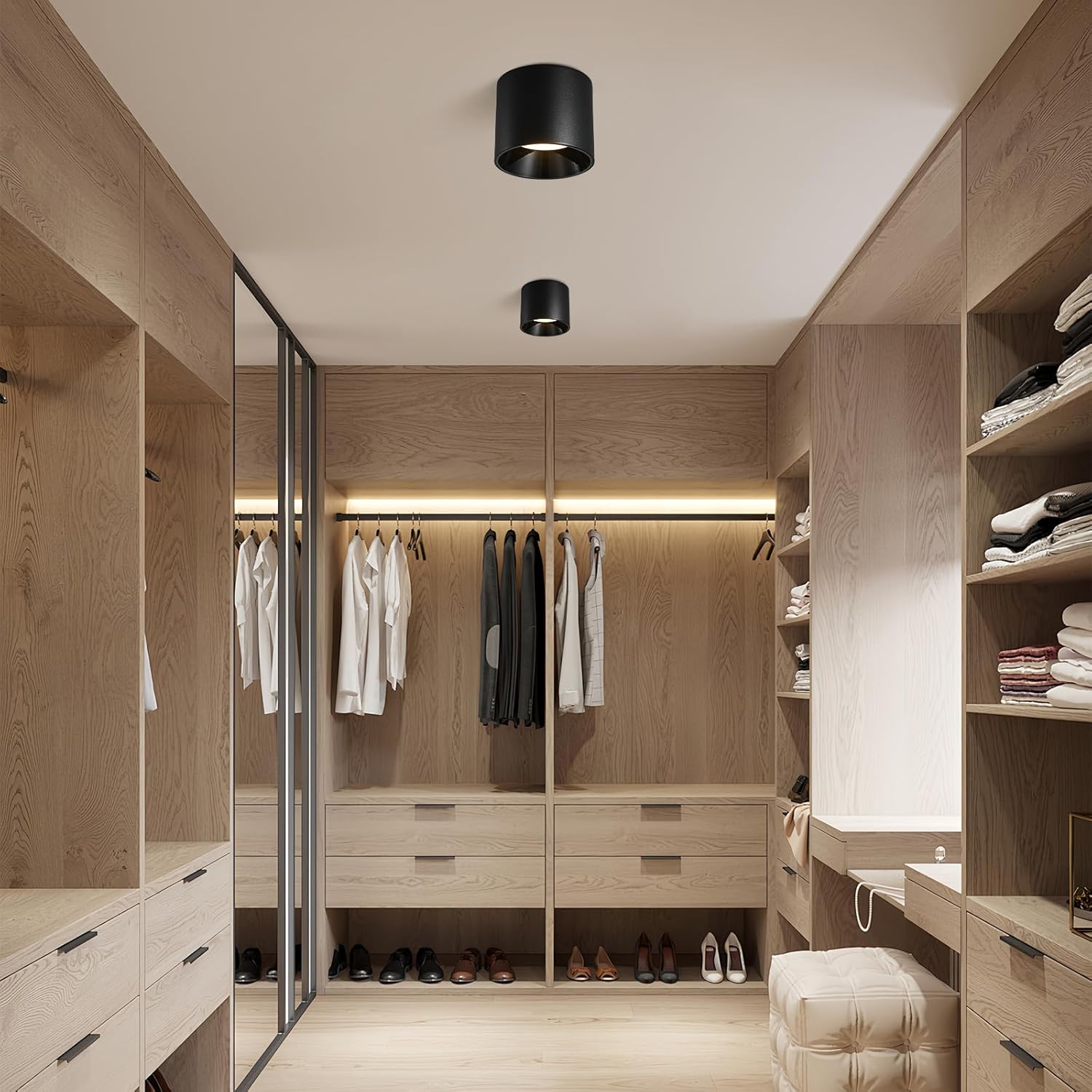 Flush Mount LED Ceiling Light Fixture, 20W Dimmable & 3000K/4000K/6000K Adjustable Ceiling Lights, Modern Close to Ceiling Lamps for Closet Hallway Kitchen Entryway Living Room, 4.7Inch, Black, 3 Pack