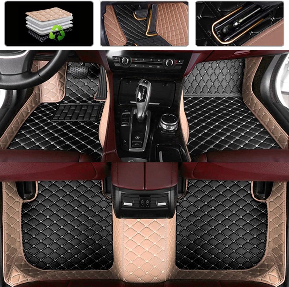 Customise Car Floor Mats for Chrysler 300C PT Cruiser Grand Voager 200 300 300s 300 Touring grand voyager Pacifica Sebring Town and Country Ghost Leather Liners Black with Beige