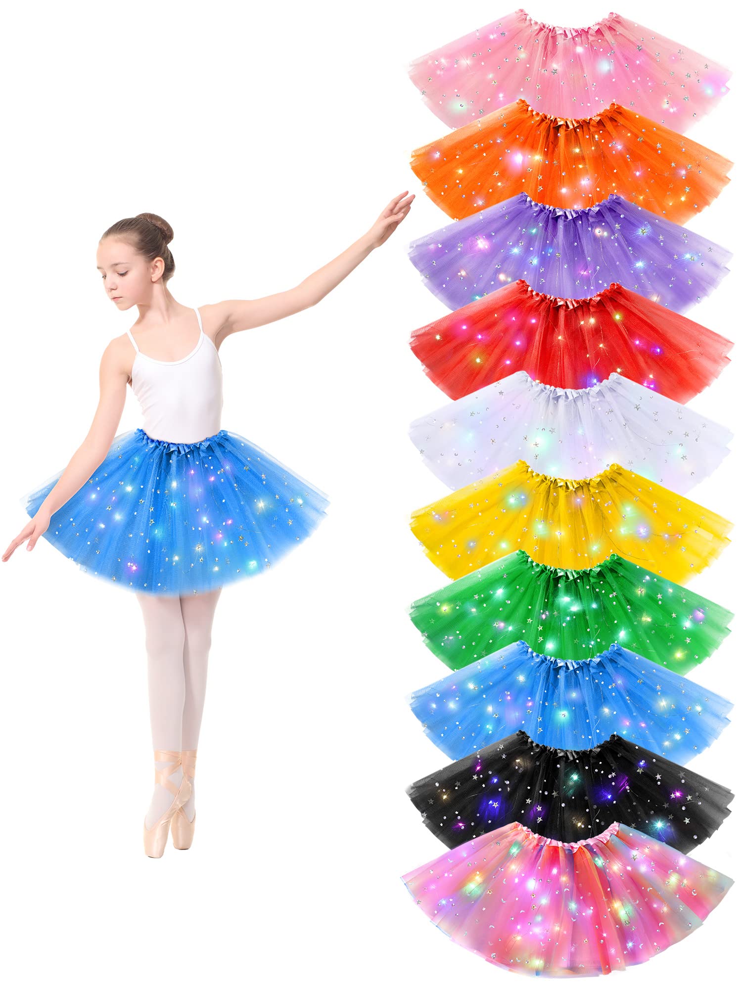 Girls Tutu Skirt, Little Girls Led Colorful Luminous Kids Star Sequin