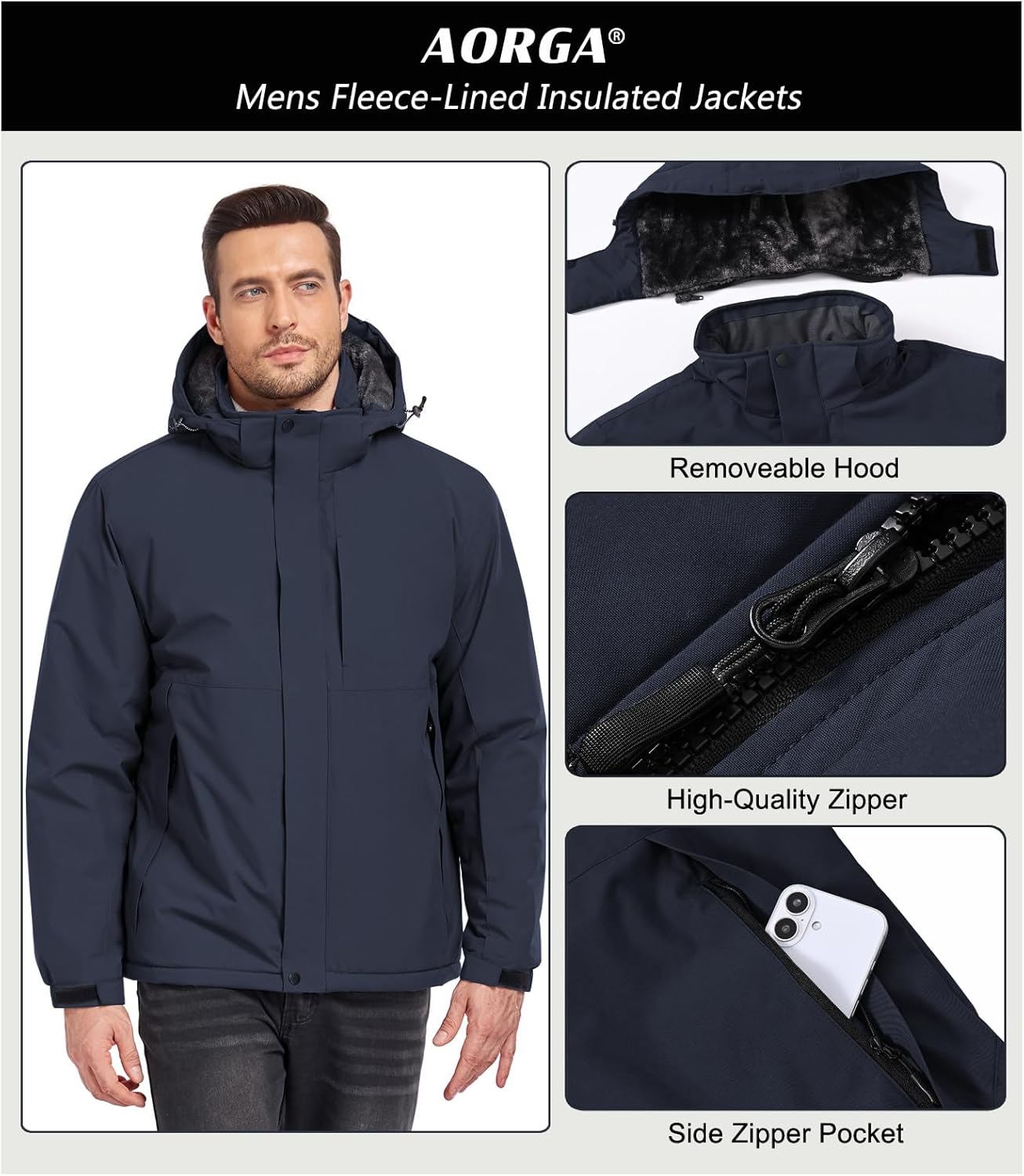 Mens Skiing Jackets Winter Waterproof Snow Jackets Fleece Lined Insulated Heavy Parka Jackets Coats with Hoode - Image 6