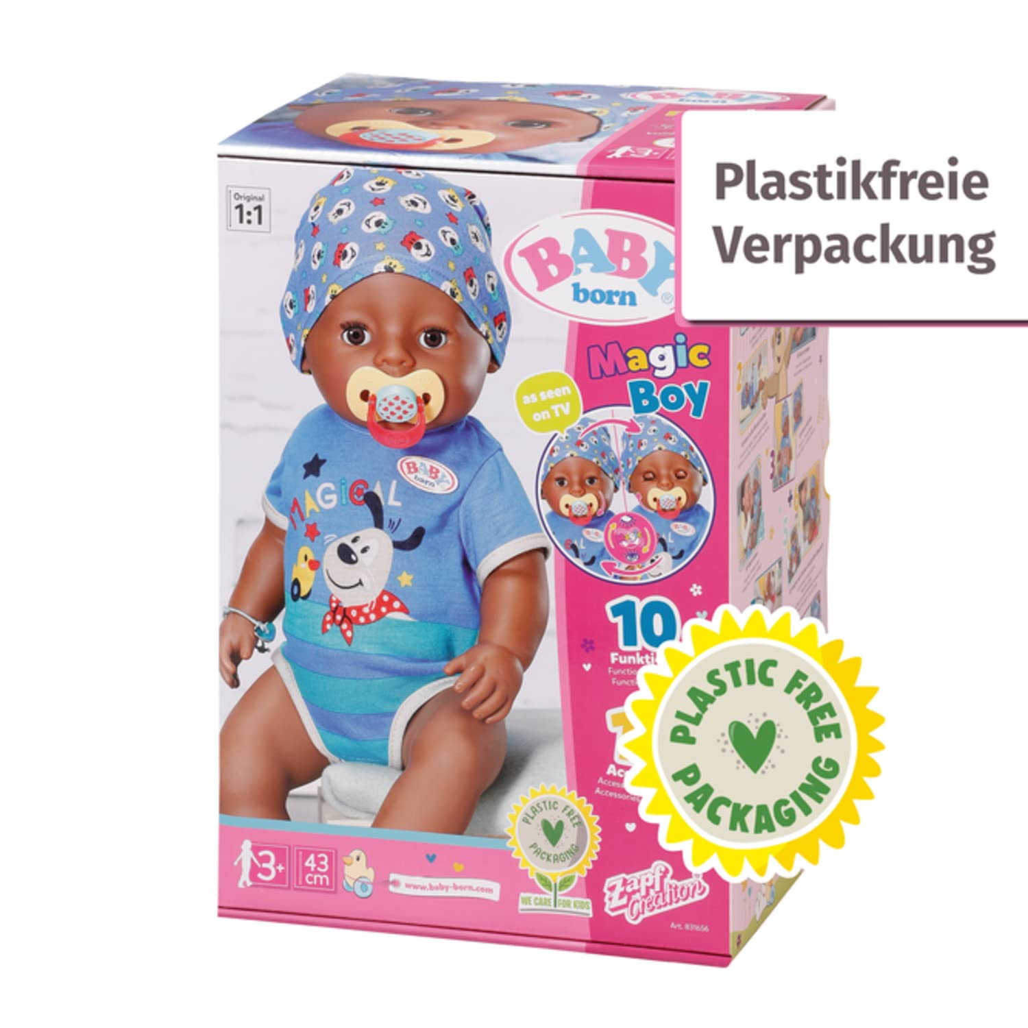 BABY Born Magic Boy DoC, Puppe mit 10 Funktionen für Kinder ab 3 Jahren, funktioniert ohne Batterie, 43 cm groß, 831656 Zapf Creation
