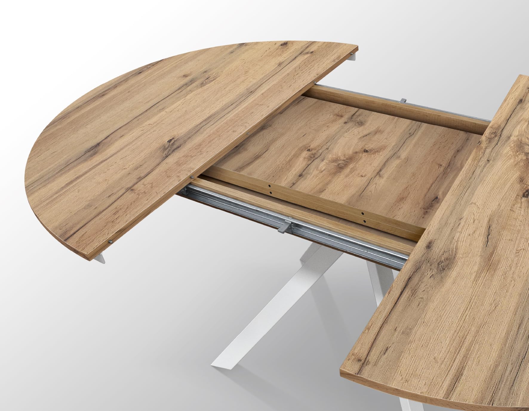 PAZZO DESIGN Tavolo Rotondo Allungabile Gabri, Tavolo Soggiorno, Cucina, Gambe Incrociate Shangay Bianche, Made in Italy, Rovere Rustico, da 120 a 170 cm - id_2177