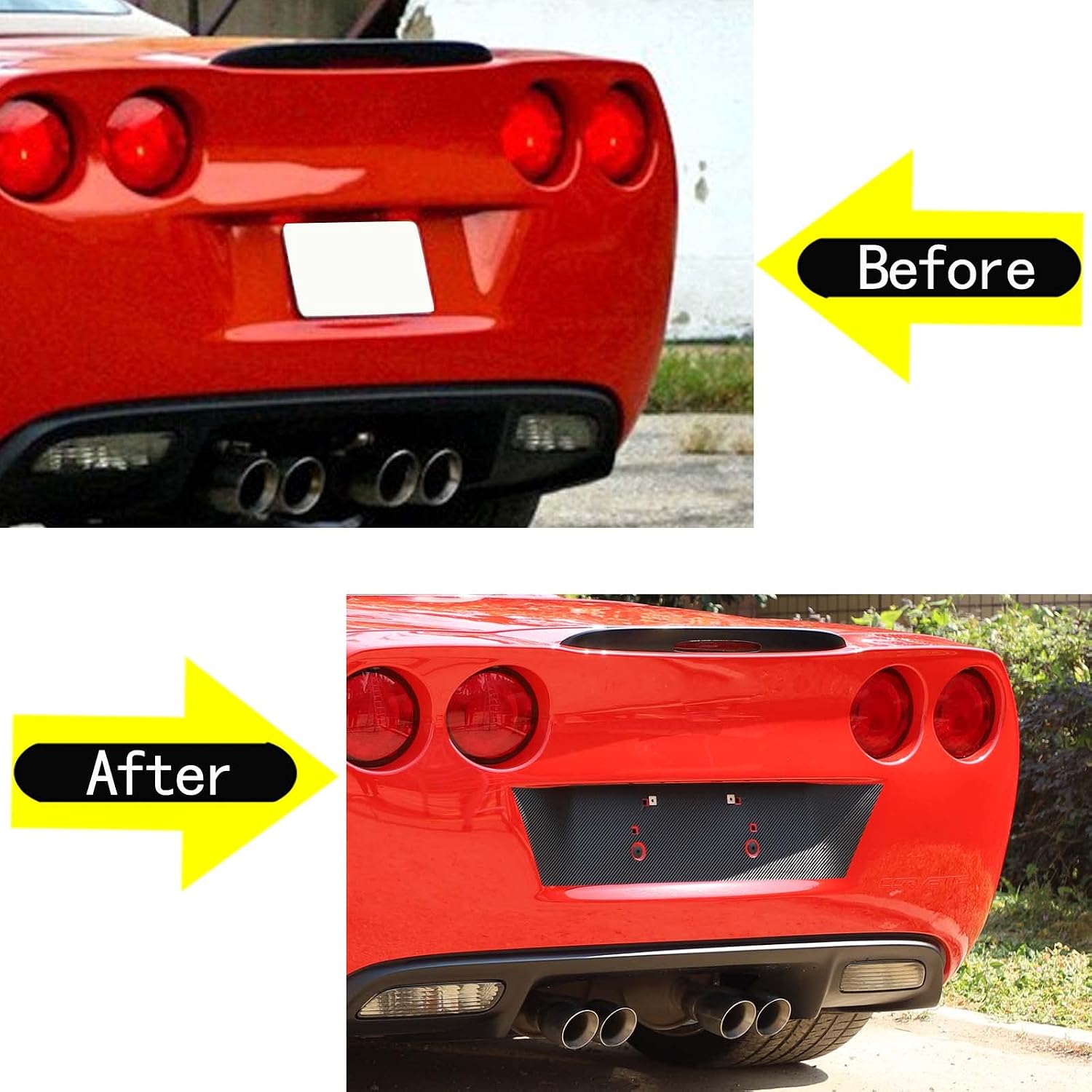 PIUGILH American Flag Sticker, Hood Decal Sticker, Body Beltline Stickers, Front Rear Glass Sticker, Rear License Plate Frame Sticker, A-Pillar Fuel Tank Cap Outer Door Bowl Front Wheel Side Sticker Fit for Corvette C6 Decoration Stickers (Rear License Plate Sticker, 1Pcs)