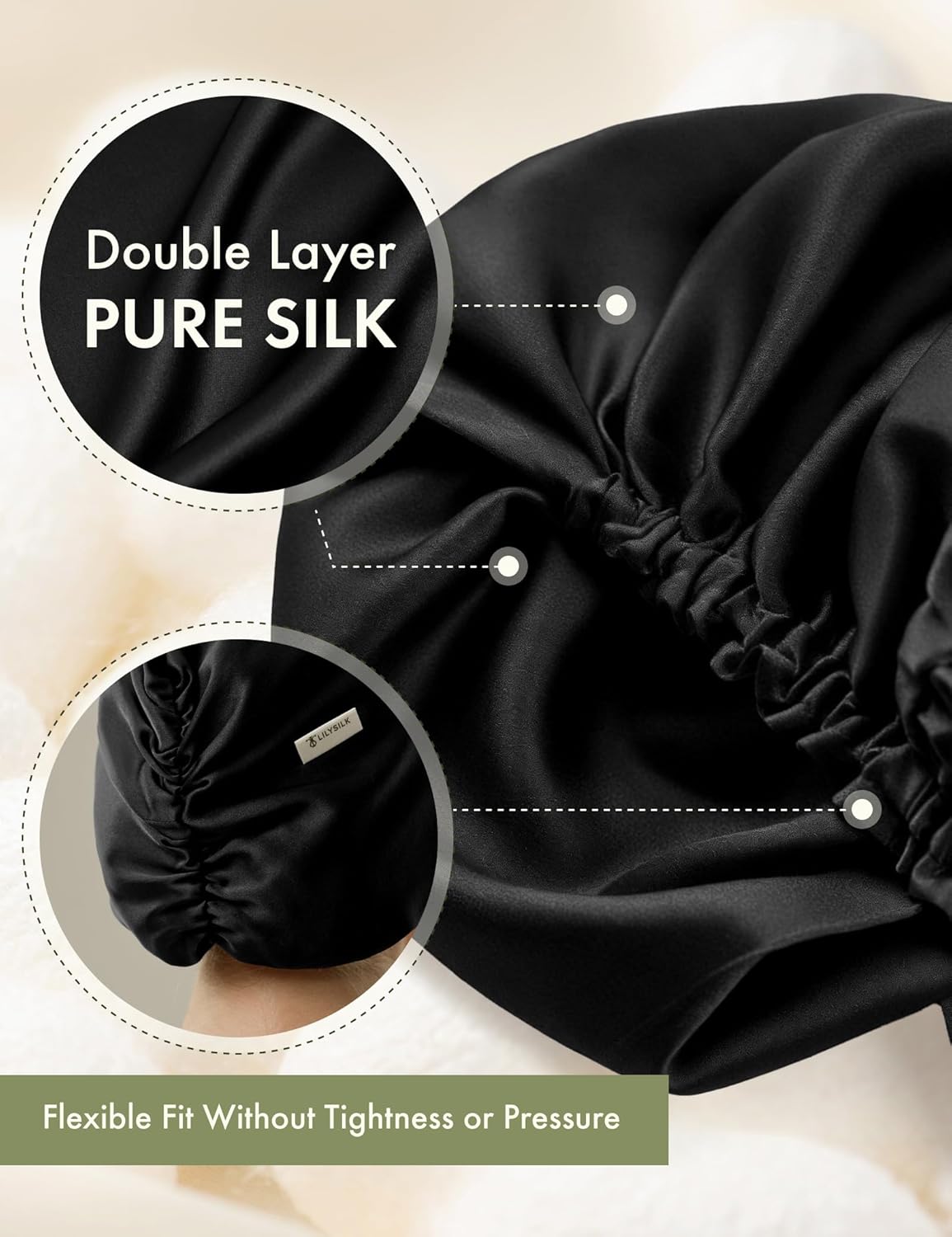 LilySilk Pure Mulberry Silk Bonnet for Women Knot Bow Double Side Sleep Cap Hair Care Night