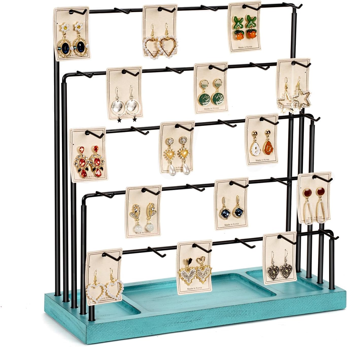 DGWJSUEarring Display Stands for Selling, Earring Rack Display Holder Stand, Jewelry Display for Selling Earring Cards, Bracelets, Rings, Necklaces 15" W x 6" D x 15.5" H (30 Hooks)