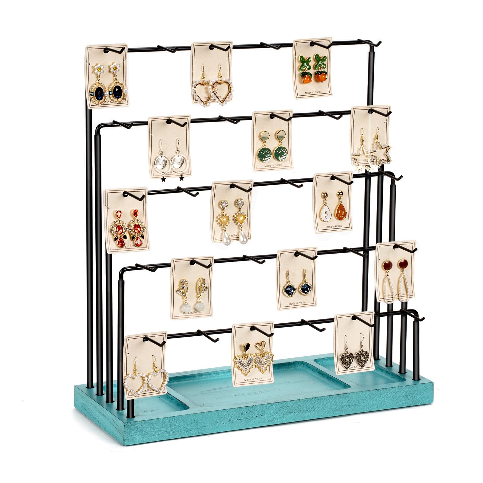 DGWJSUEarring Display Stands for Selling, Earring Rack Display Holder Stand, Jewelry Display for Selling Earring Cards, Bracelets, Rings, Necklaces 15" W x 6" D x 15.5" H (30 Hooks)