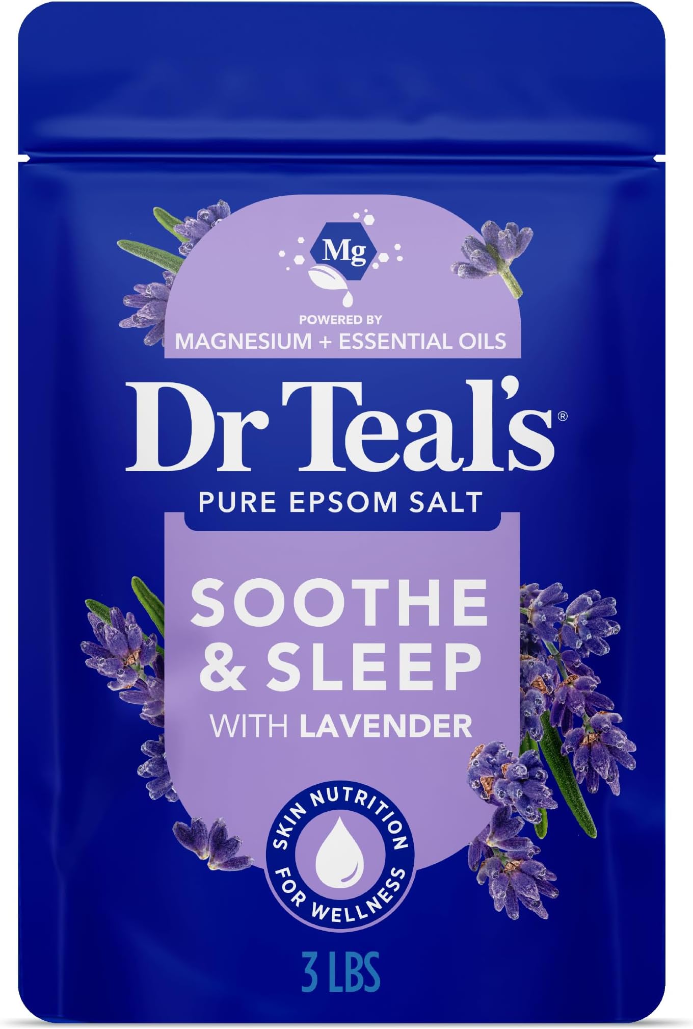 Dr Teal's Pure Epsom Salt Soaking Solution, Soothe & Sleep With Lavender, 3 Pound Bag