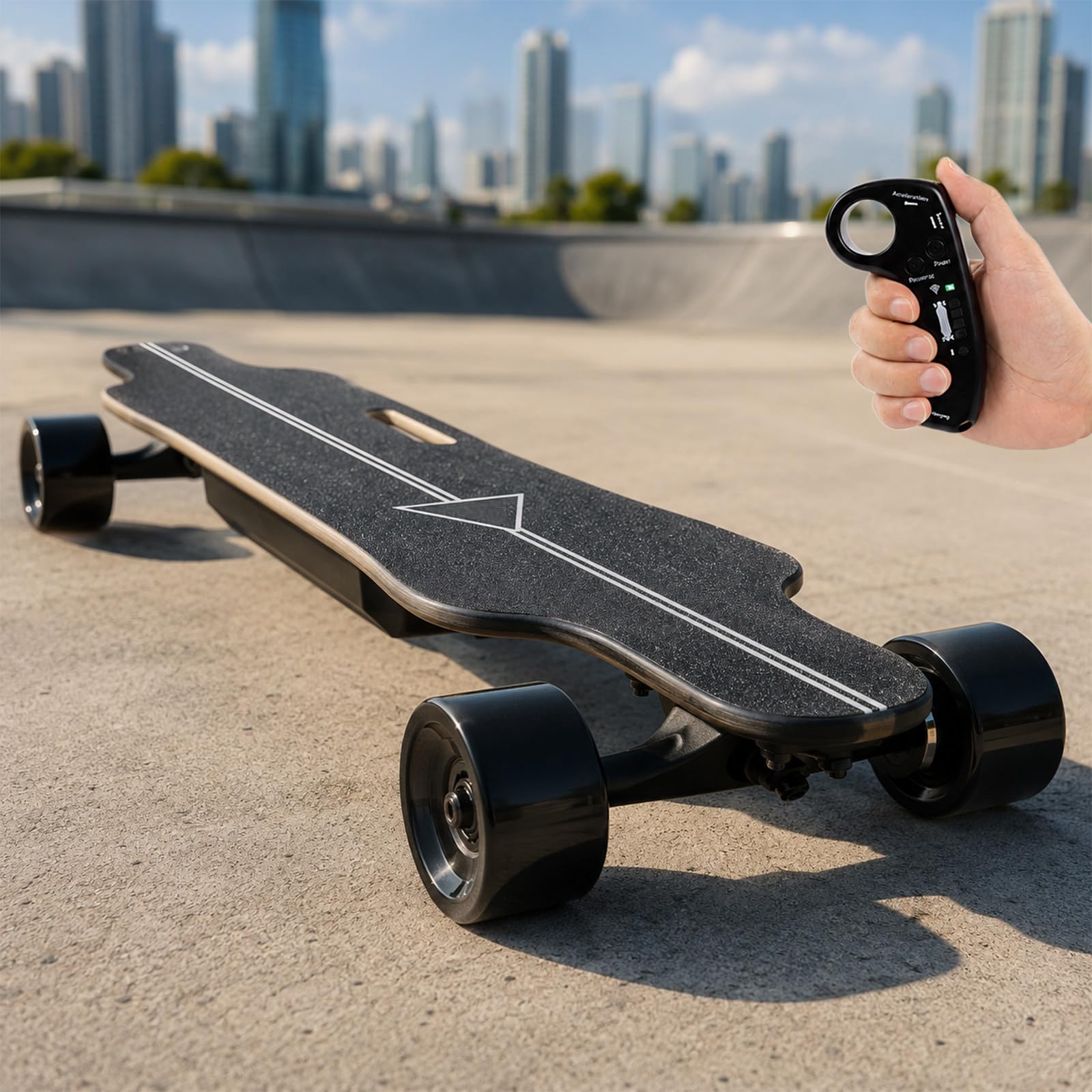 Skateboard électrique Tout-Terrain, Planche motorisée 8-25 km/h avec télécommande, 4 Vitesses et Mode croisière, freinage en Douceur, capacité 200 LB (90 kg), pour Adultes et Ados 15kM