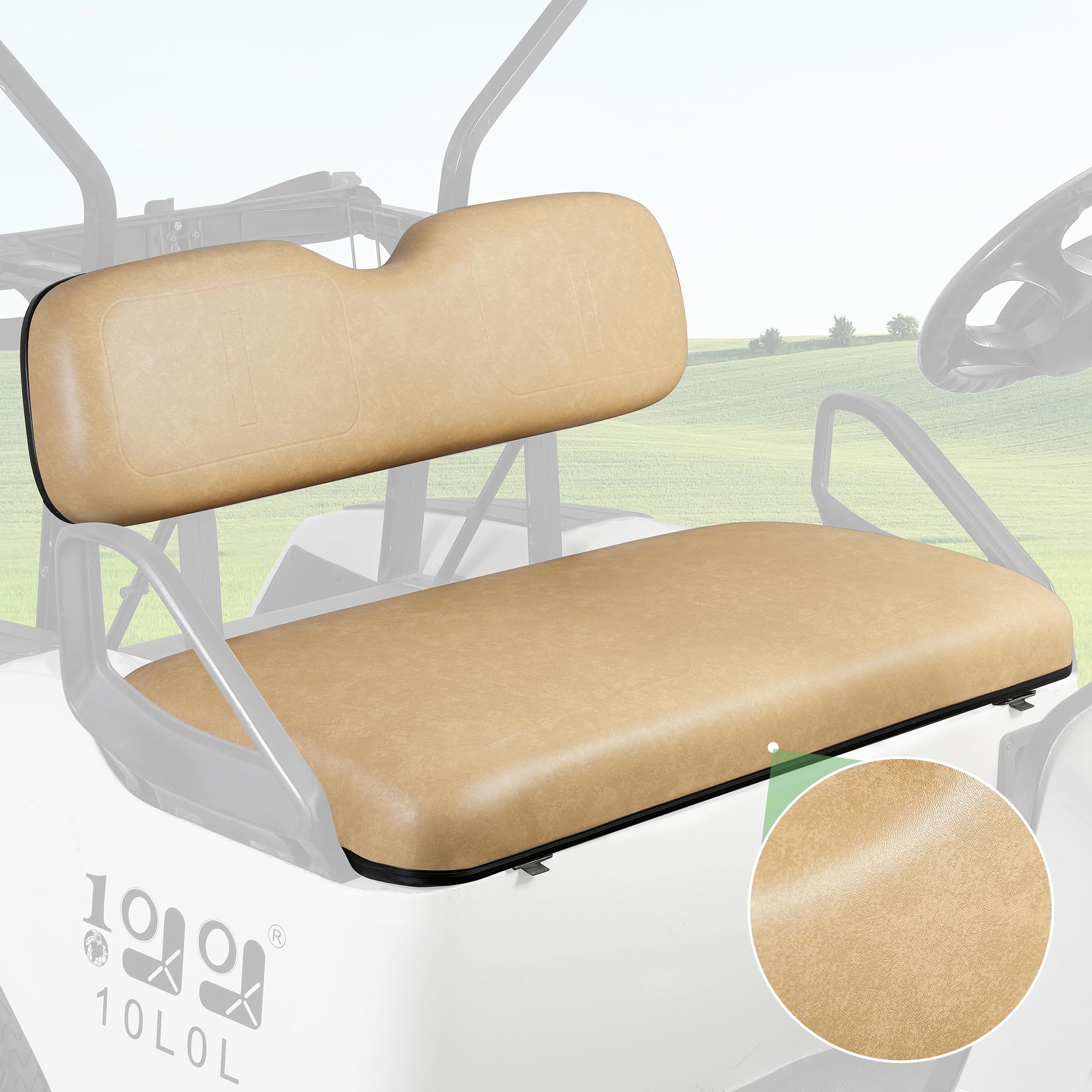 Golf Cart Seat Replacement for EZGO TXT 1994-2013 Front Seat, Original Comfortable Backrest & Bottom Seat Cushion Assembly Made of Luxury Leather -Black/Buff