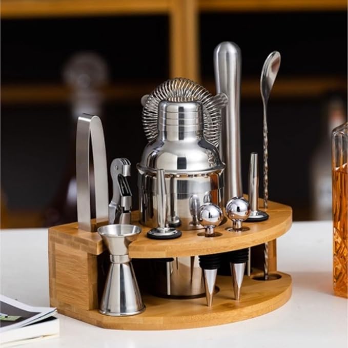 Set de Coctelera de Acero Inoxidable 12 Piezas con Bandeja de Bambú 750ml miniatura 2