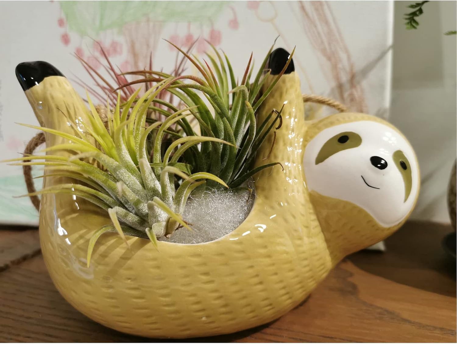Sloth Gifts for Women, Hanging Planter for Indoor Outdoor Plants, Ceramic Pot for Succulent Cactus, Gardening Flowerpot for Plant Lover Yellow