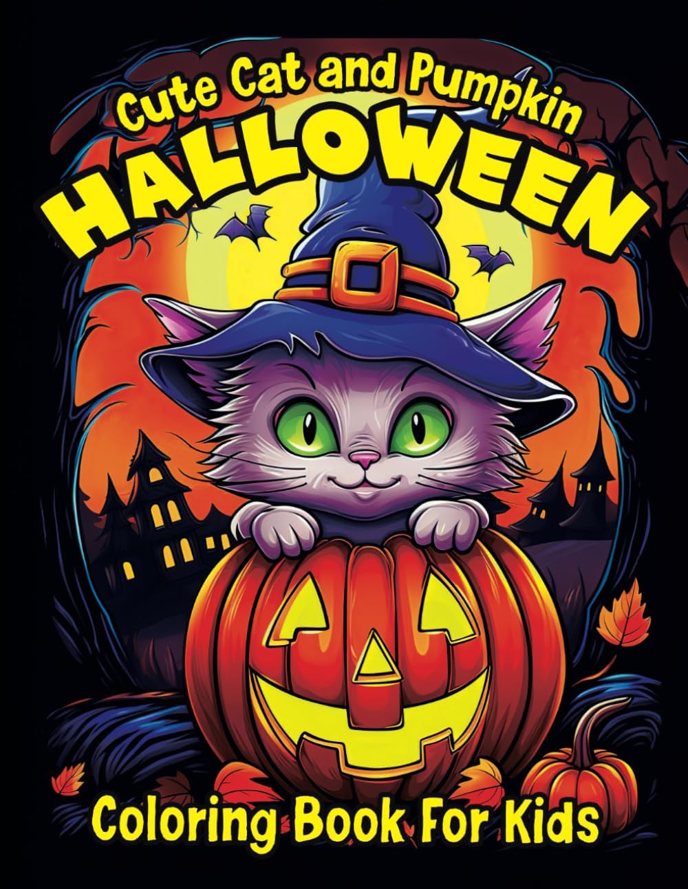 Cute Cat and Pumpkin Halloween Coloring Book For Kids
