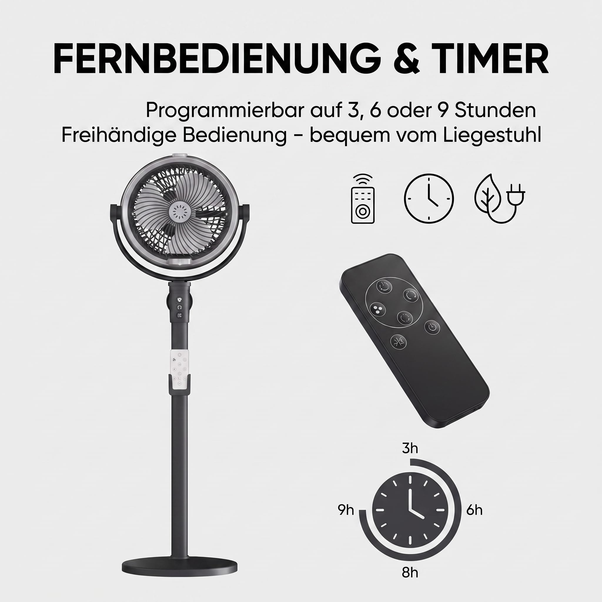Outdoor Misting Ventilator, Nebel Ventilator Mit 4 Geschwindigkeiten | Misting Ventilator mit Fernbedienung/Timer, 150° anpassbar Oszillierend, für Terrasse, Deck, Camping, Garten(schwarz)