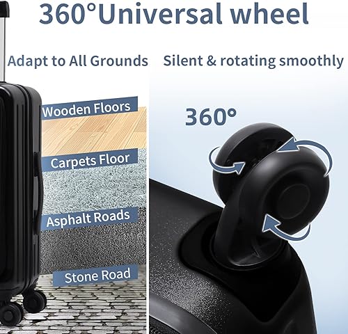 Miniatura 6 de TydeCkare W2024YSD ABS+PC Juego de equipaje con ruedas giratorias de bloqueo TSA con cremallera YKK, Negro -, Moda