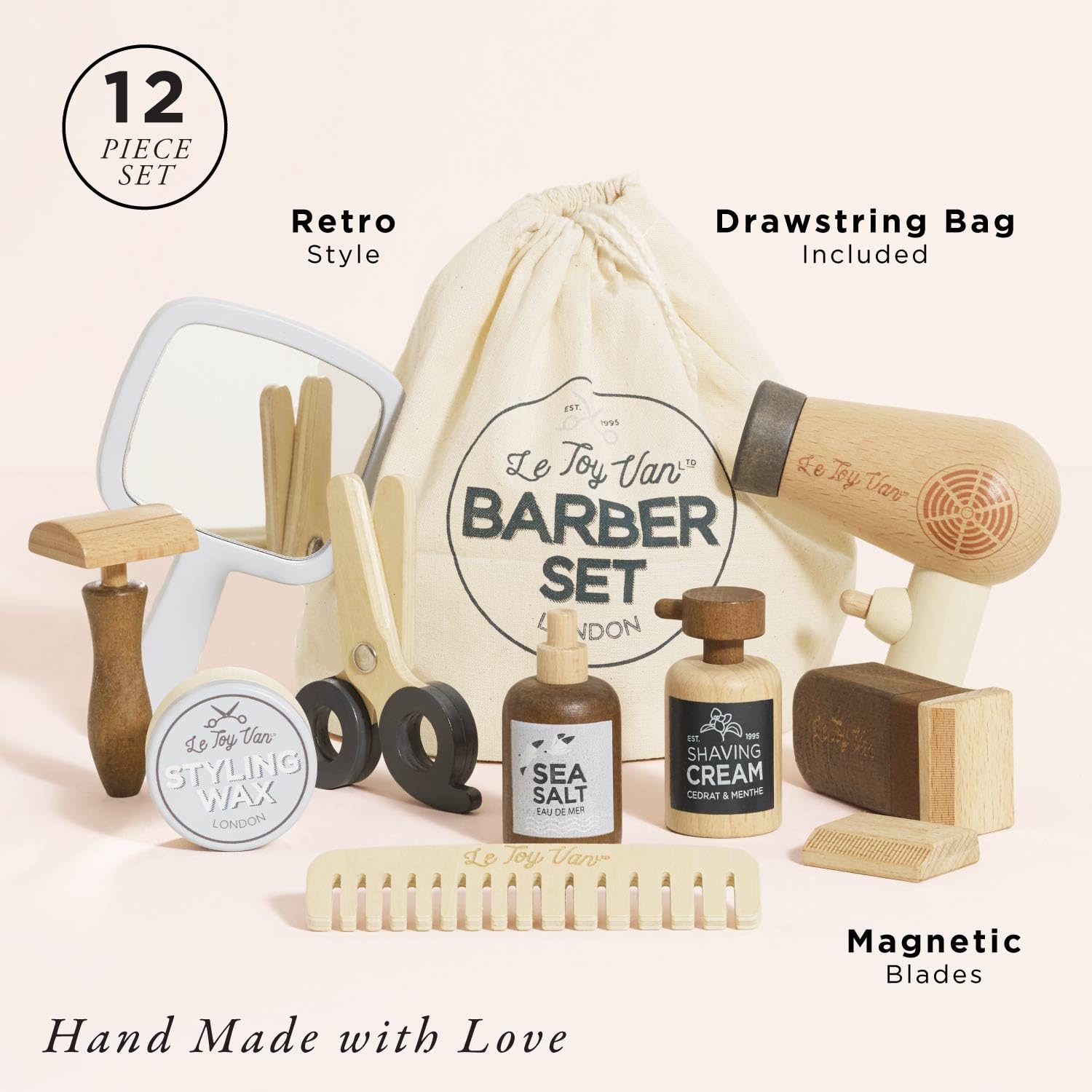 Le Toy Van Ensemble Coiffeur et barbier, Jouet pour rôle 10 pièces, 3+ Ans, Blanc, Bois FSC