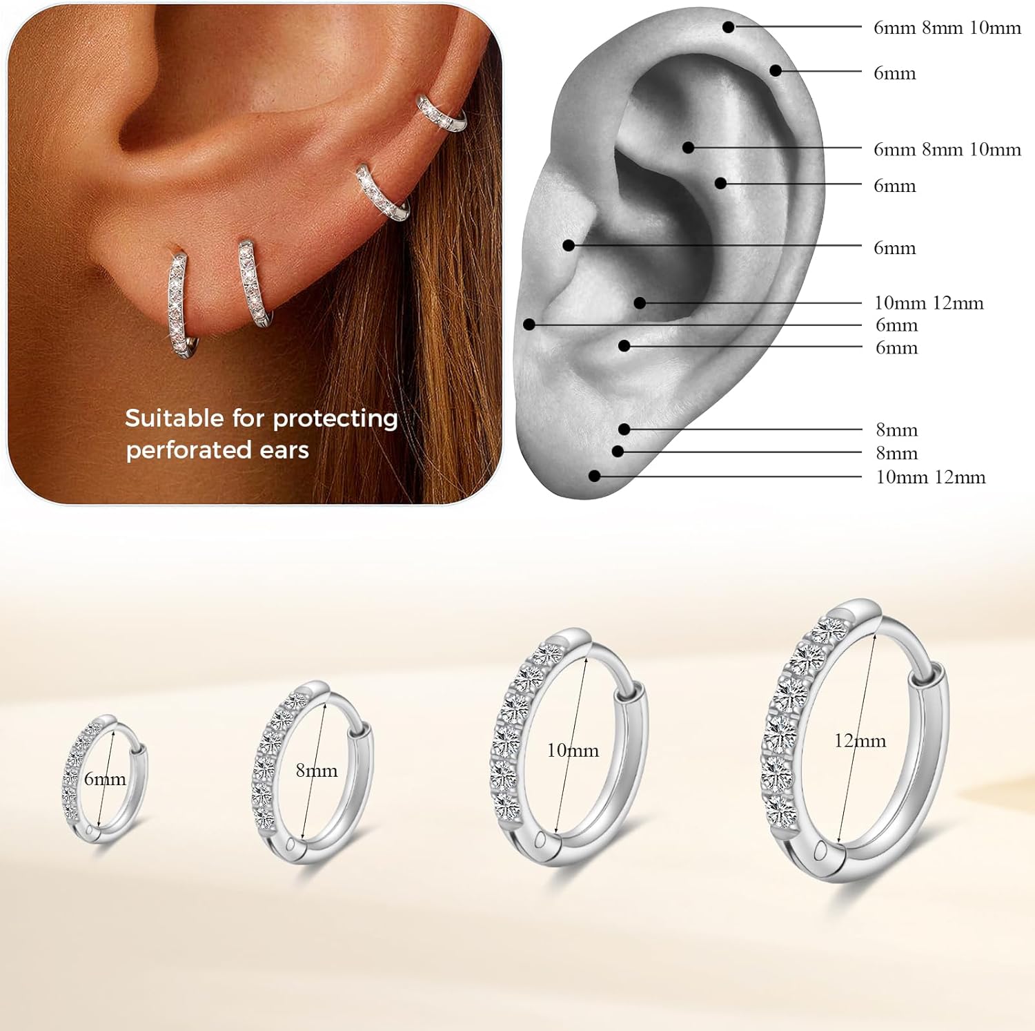 Small Hoop Earrings for Women -Gold Silver Huggie Cartilage Hypoallergenic Earrings for Men Surgical Stainless Steel with Cubic Zirconia for Helix Lobe - Image 5
