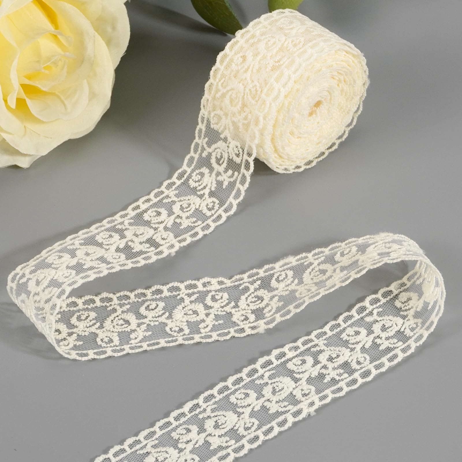 Embroidered Lace Floral Lace Ribbon Flower Motif Lace Trim Decoration Costume Hat Decoration Handmade Material DIY Sewing Material Stylish Brilliant Ribbon Width 1.5 inches (3.8 cm) x Length 1.7 ft