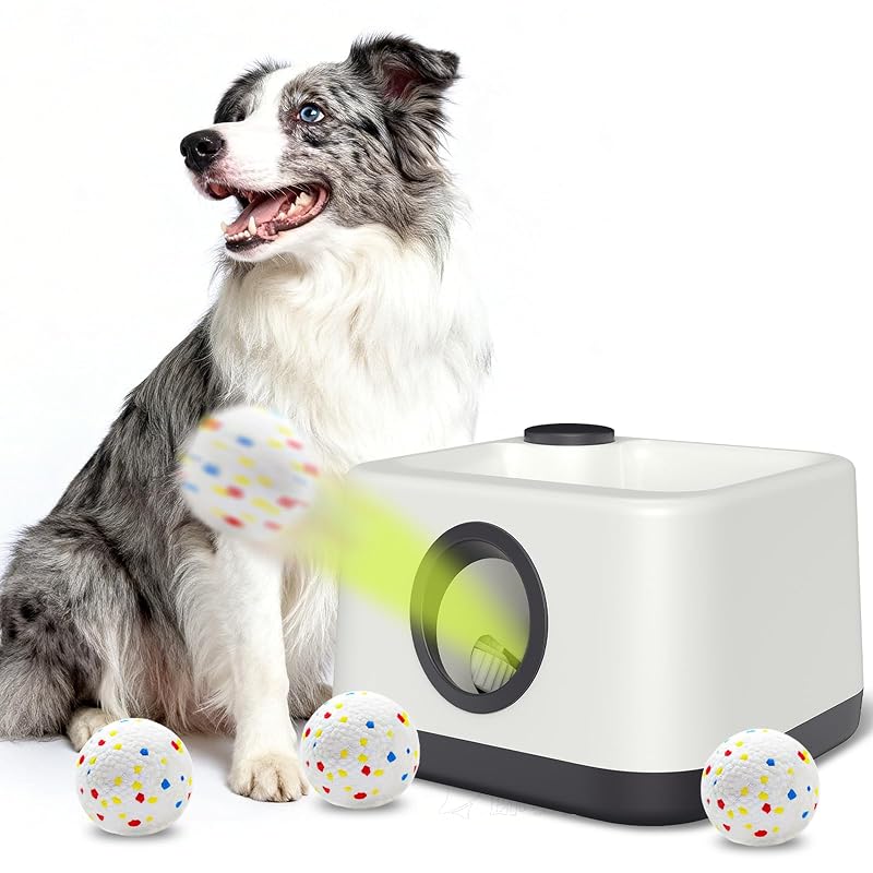 Lançador Automático de Bolas para Cães XIMUSON com Modos Automático e Manual, 4 Bolas ETPU, Branco