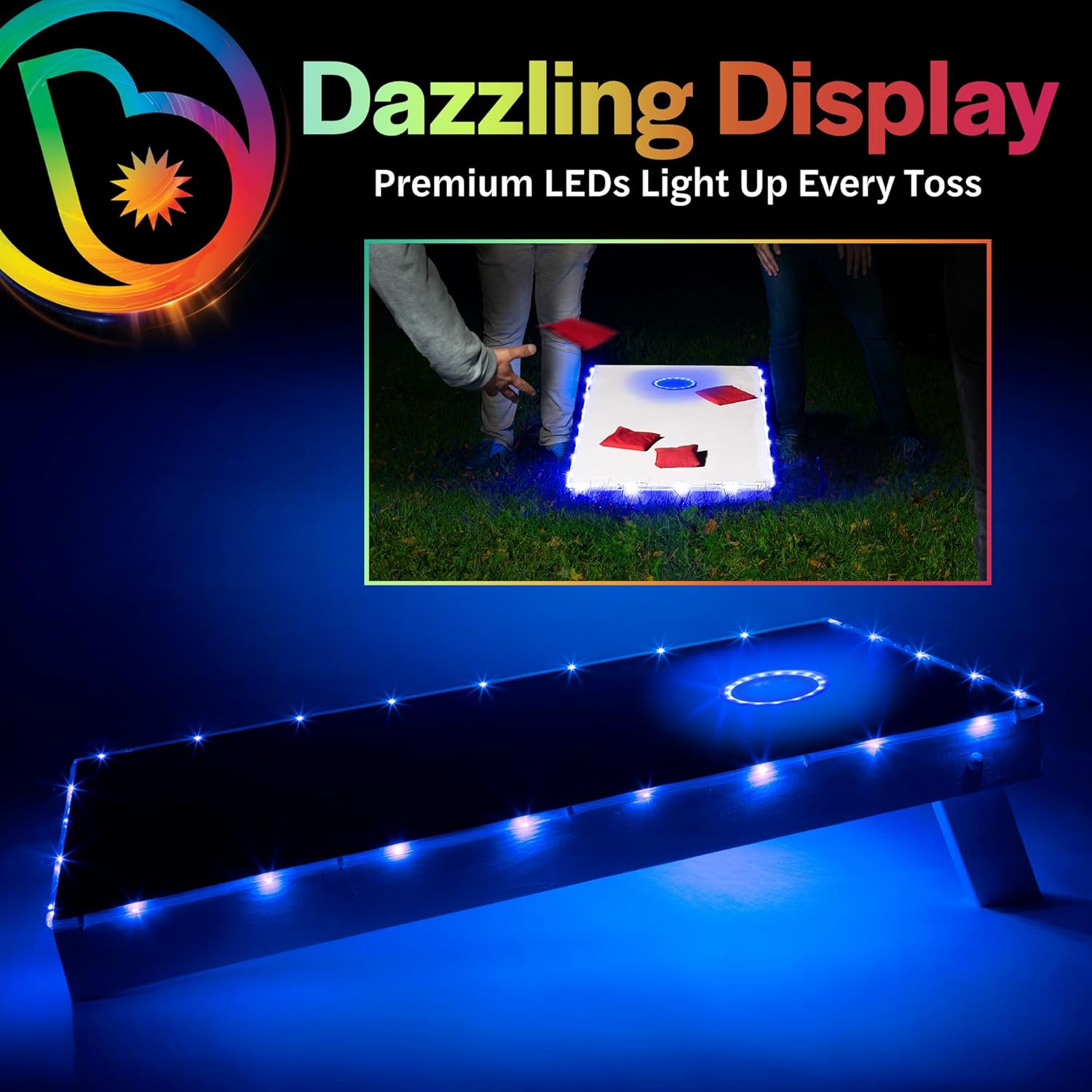 Brightz Premium Cornhole Ring & Edge Light Bundle - Ultimate Brightness (Blue) Includes RingBrightz & TossBrightz