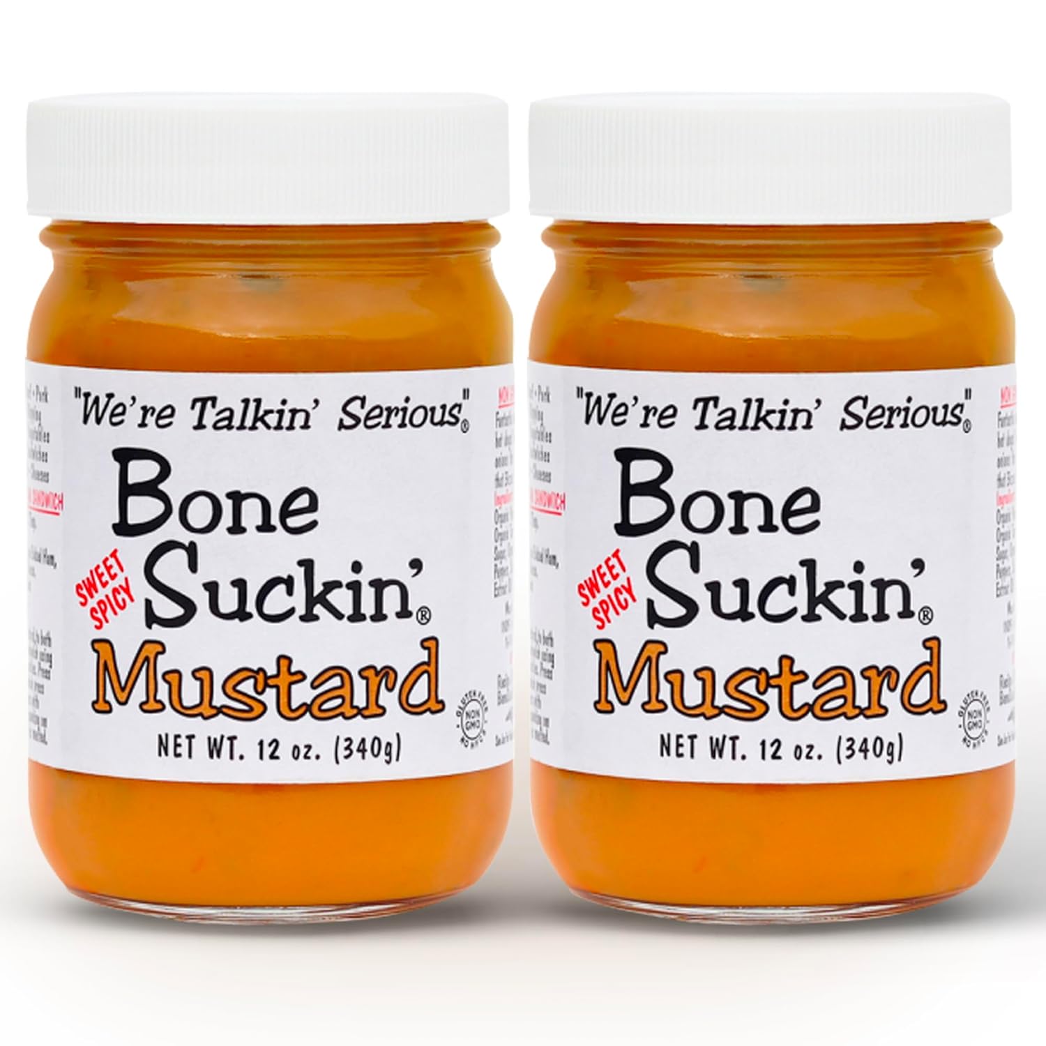 Bone Suckin' Sweet Spicy Mustard, National Champion, Made in the USA, Non-GMO, Gluten-Free, Kosher and has No High Fructose Corn Syrup - 2 Pack (12 oz, Spicy)