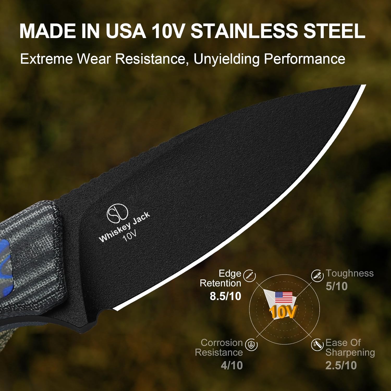 Kizer Whiskey Jack Fixed Blade Knife, 2.06" Drop Point 10V Blade