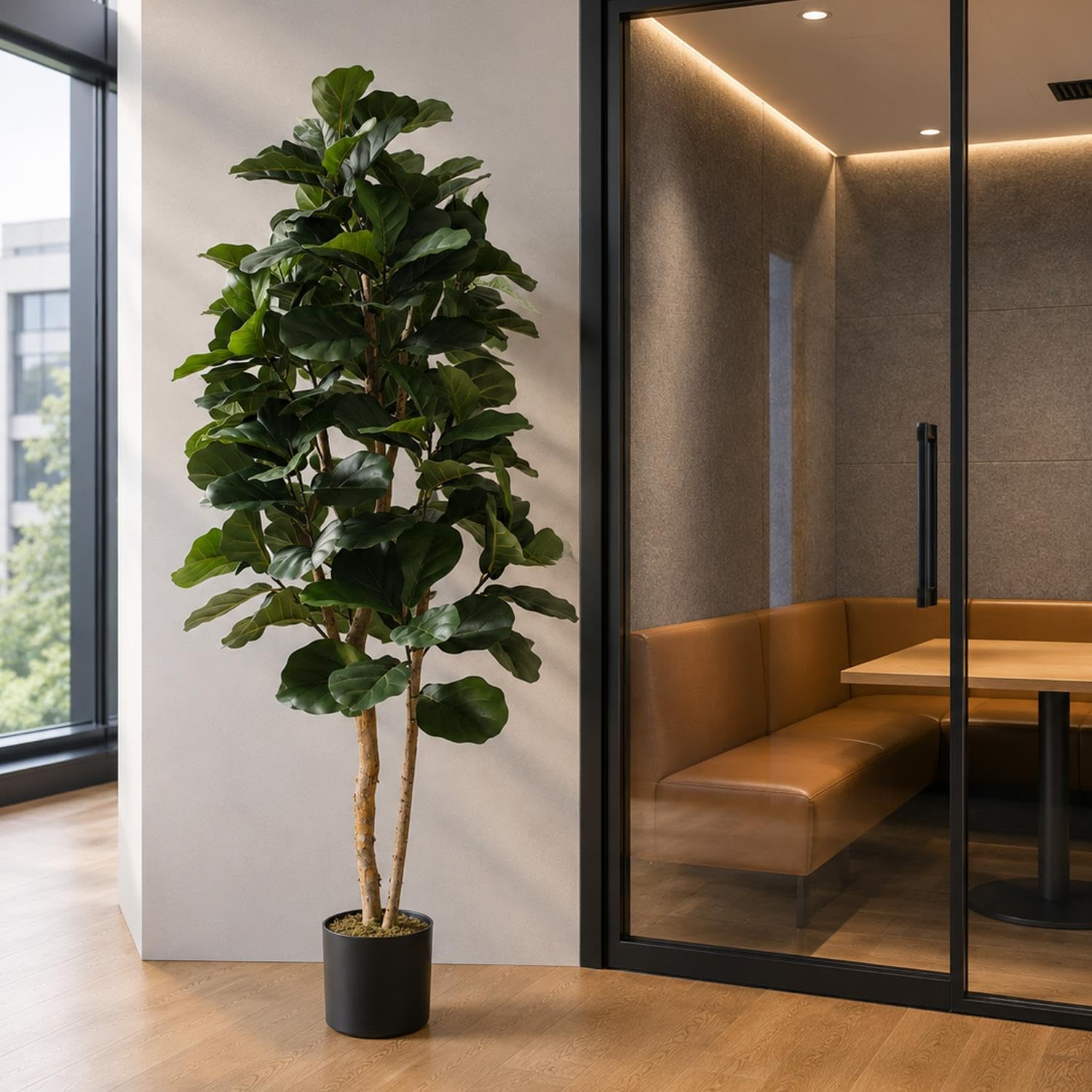 Botanik 180Cm Fiddle Fig Deluxe Leaf Design Uk Artificial Plant Fiddle Fig Tree Plant Black Plastic Pot
