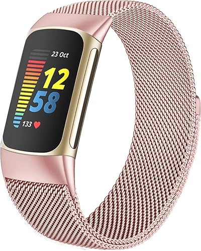 surundo Compatible with Fitbit Charge 5 Bands for Wmen Men, Metal Mesh Milanese Loop Adjustable Strap Replacement for Fitbit Charge 5 Advanced