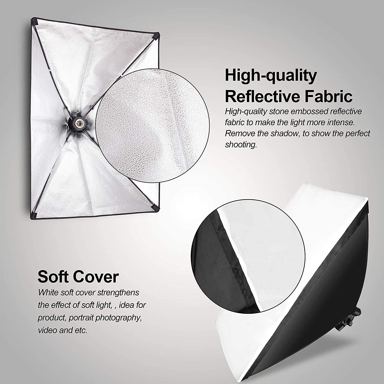 EMART Softbox zestaw do studia fotograficznego, 50 x 70 cm, softboxy o mocy 135 W i torbie transportowej, oświetlenie do studia fotograficznego do fotografii portretowej, studia fotograficznego i