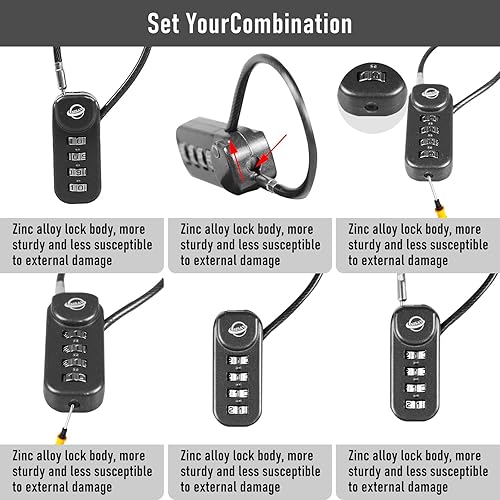 Miniatura 6 de Candado de combinación de 4 dígitos con cable de 4.7 pulgadas (4.7 in) adecuado para casilleros de gimnasio escolar, botes de basura, equipaje,