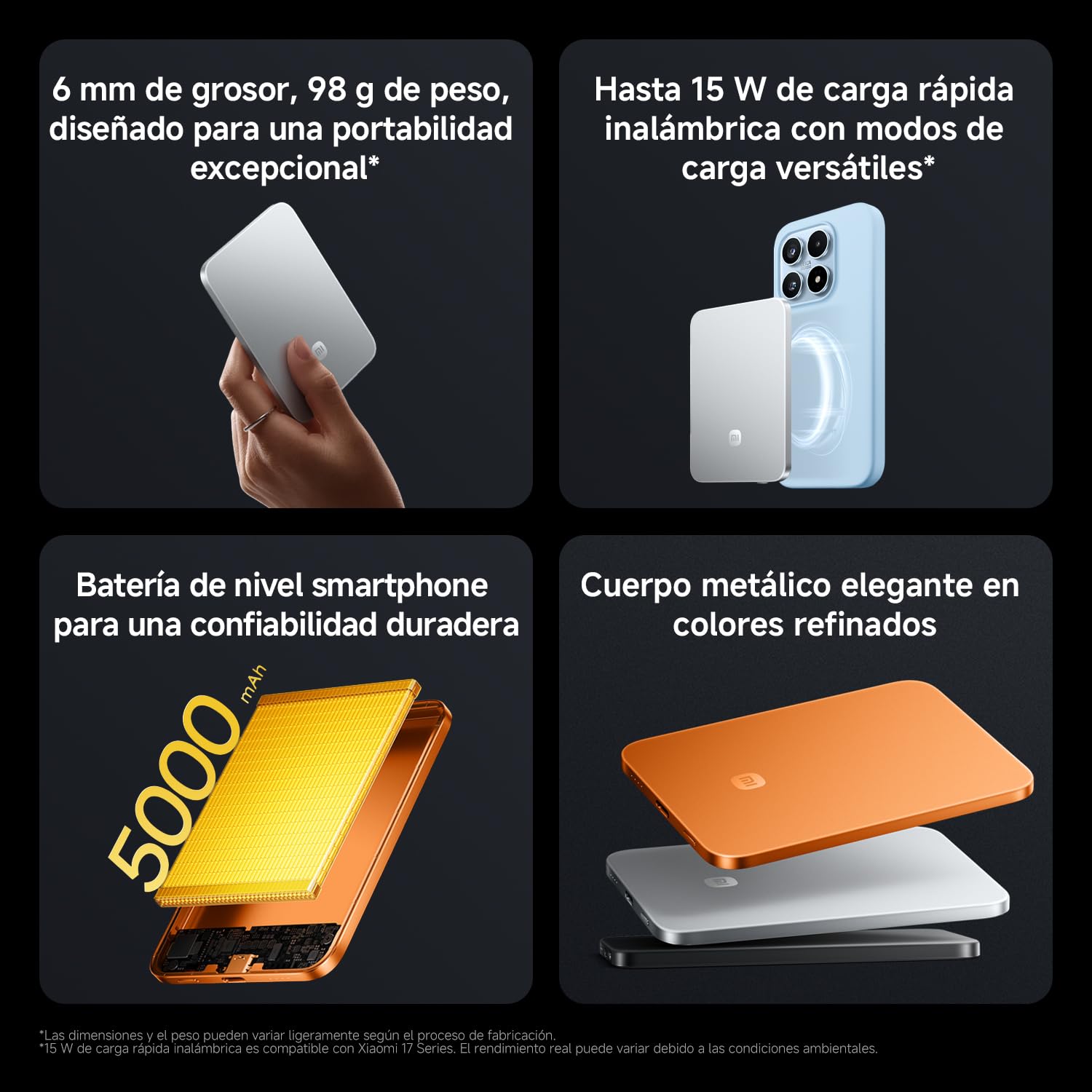 Xiaomi Ultrathin Magnetic Power Bank 5000mAh 15W Compatible con MagSafe para iPhone Batería Externa Ultrafina y Ligera con Carga inalámbrica, Compatible con iPhone 17/16/15/14/13/12, Gletscher Silber