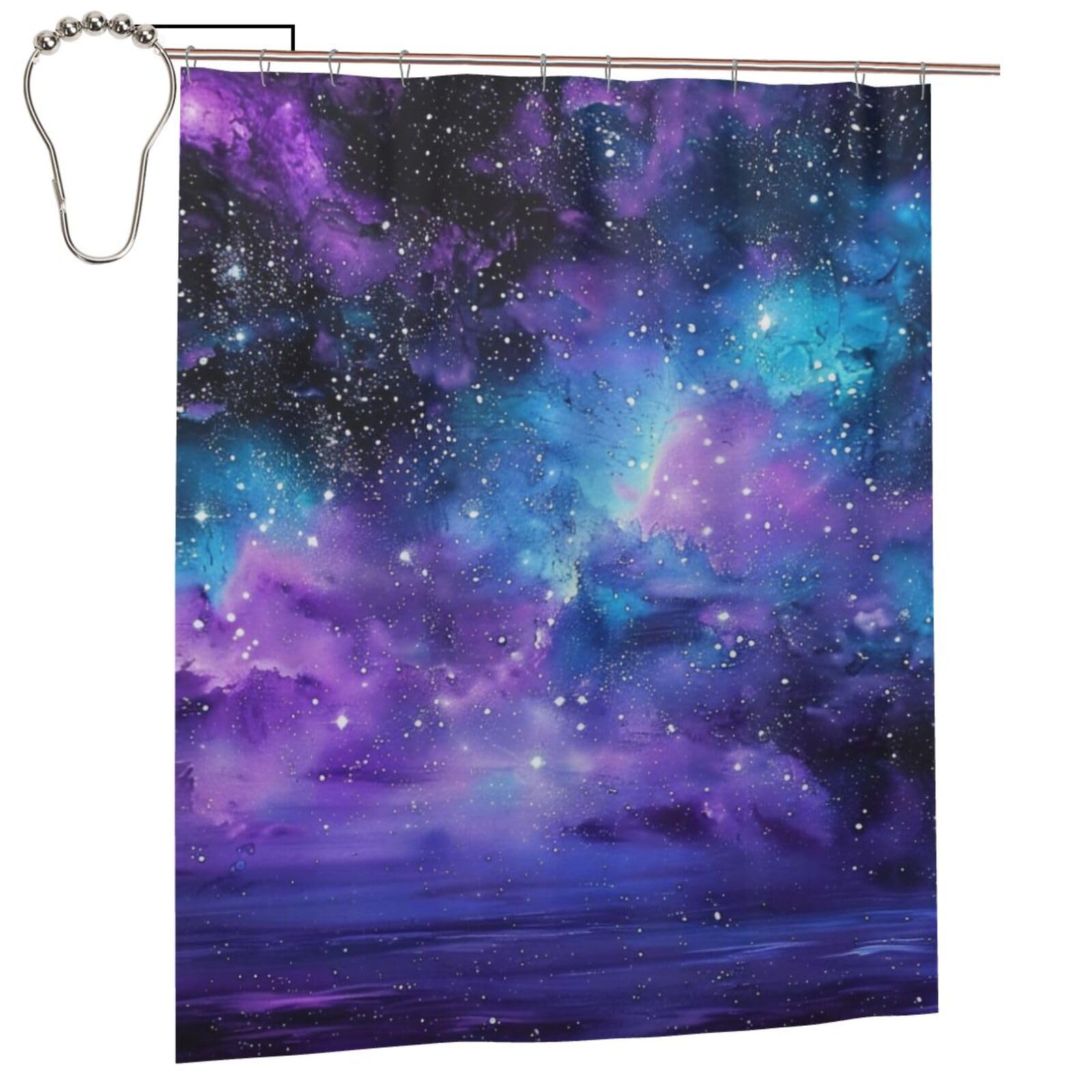 BWWHCCTI Space colorful clouds Printed Shower Curtain With 12 Iron Hooks Opaque Quick Drying Waterproof Shower Curtains Sets For Bathroom 152x183 Cm